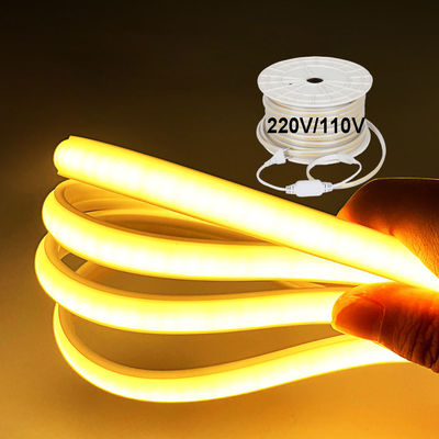 110V 220V वाटरप्रूफ सीओबी एलईडी लाइट स्ट्रिप पीवीसी गोंद के साथ अनुकूलन योग्य नीला / बर्फ नीला / सफेद / हरा / बैंगनी / सुनहरा / गुलाबी