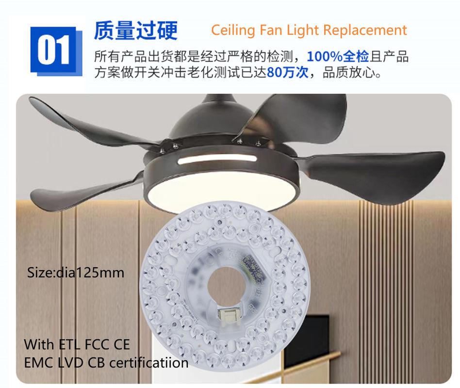 Dia125mm 120V 18W ETL सूचीबद्ध छत प्रशंसक एलईडी प्रकाश प्रतिस्थापन Dimmable एलईडी प्रकाश के लिए छत प्रशंसक