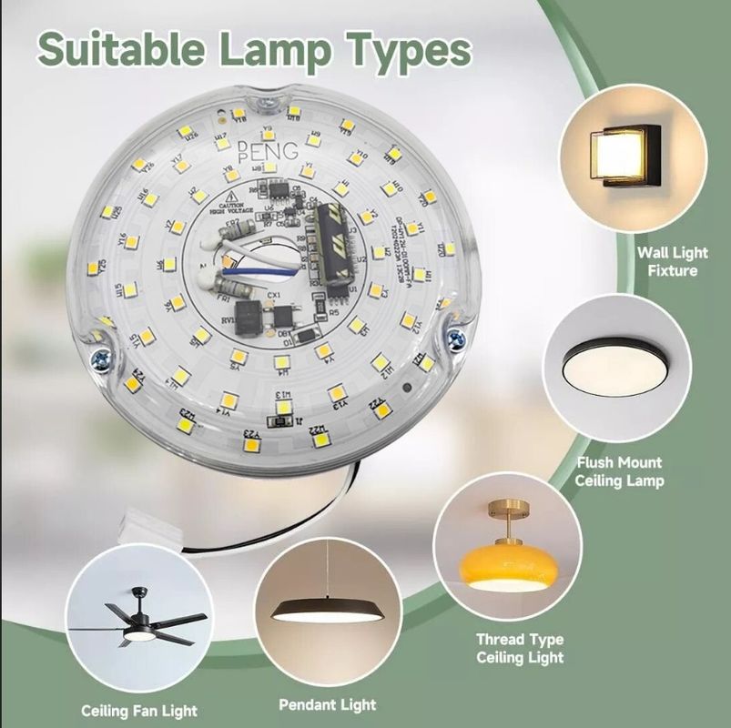 Dia100mm Round Pcb Board 12w 15w AC 110V 120V 230V 3.93' Retrofit Light Kit For Ceiling Flush Light Ceiling Fan Light Replacement Panel PCB 18W 3000K 6000K 1800LM 120V CRI90 डिममेबल